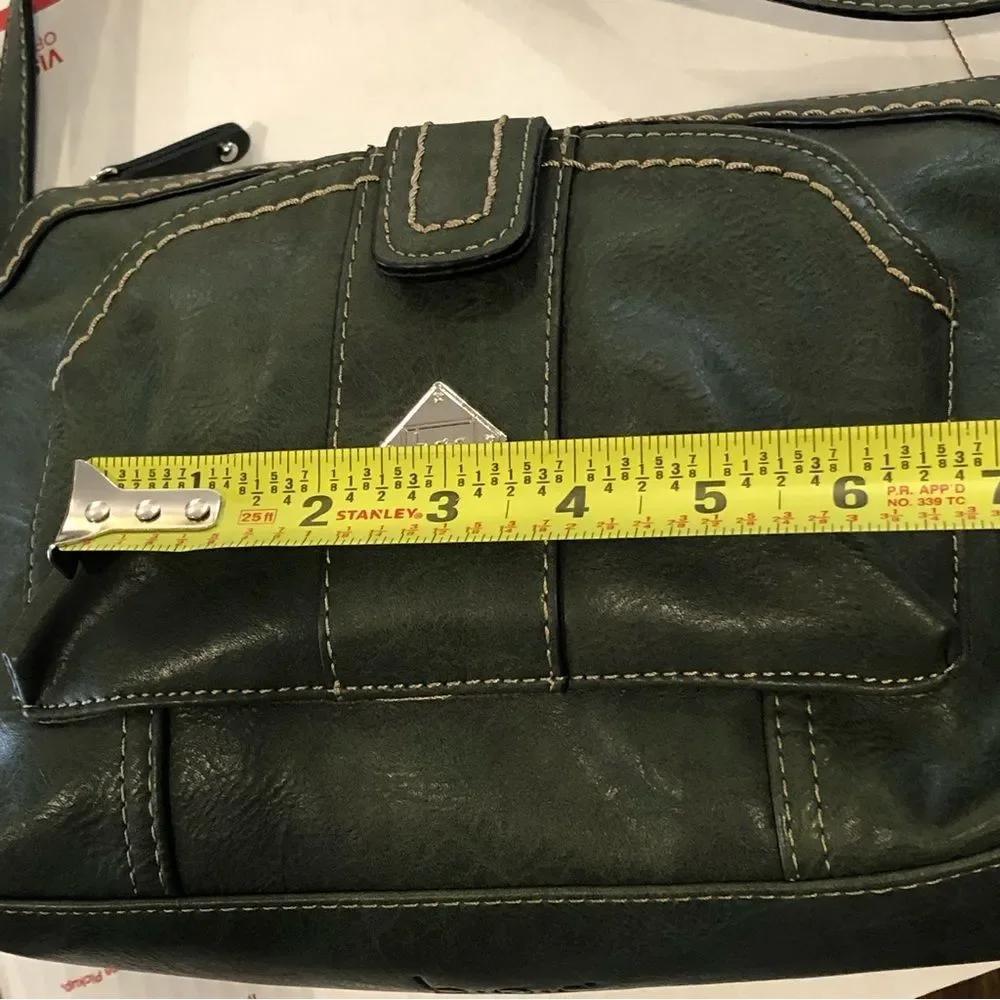 BOC Dark Olive Green Crossbody Adjustable Strap Silver Hardware Zipper Pockets
